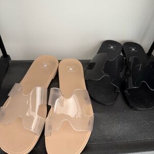 Shade & Shore Black and Nude Slide Sandals